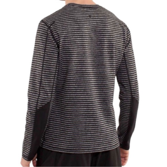 Lululemon Men Small Speed Long Sleeve Stripe Black Gray V Neck Run Shirt Soft H - Picture 2 of 6